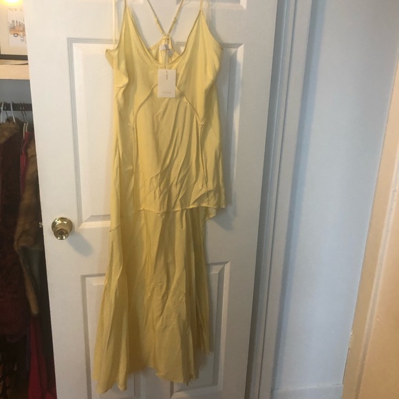 ASOS CURVE YELLOW SILK SPLIT CAMI TOP SLIP DRESS - Picture 7 of 8